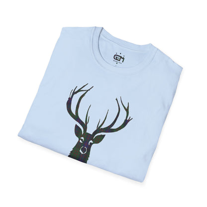 Tartan Stag Softstyle T-Shirt - MacDonald Tartan, Unisex Tee, Scottish Scenery, Various Colours