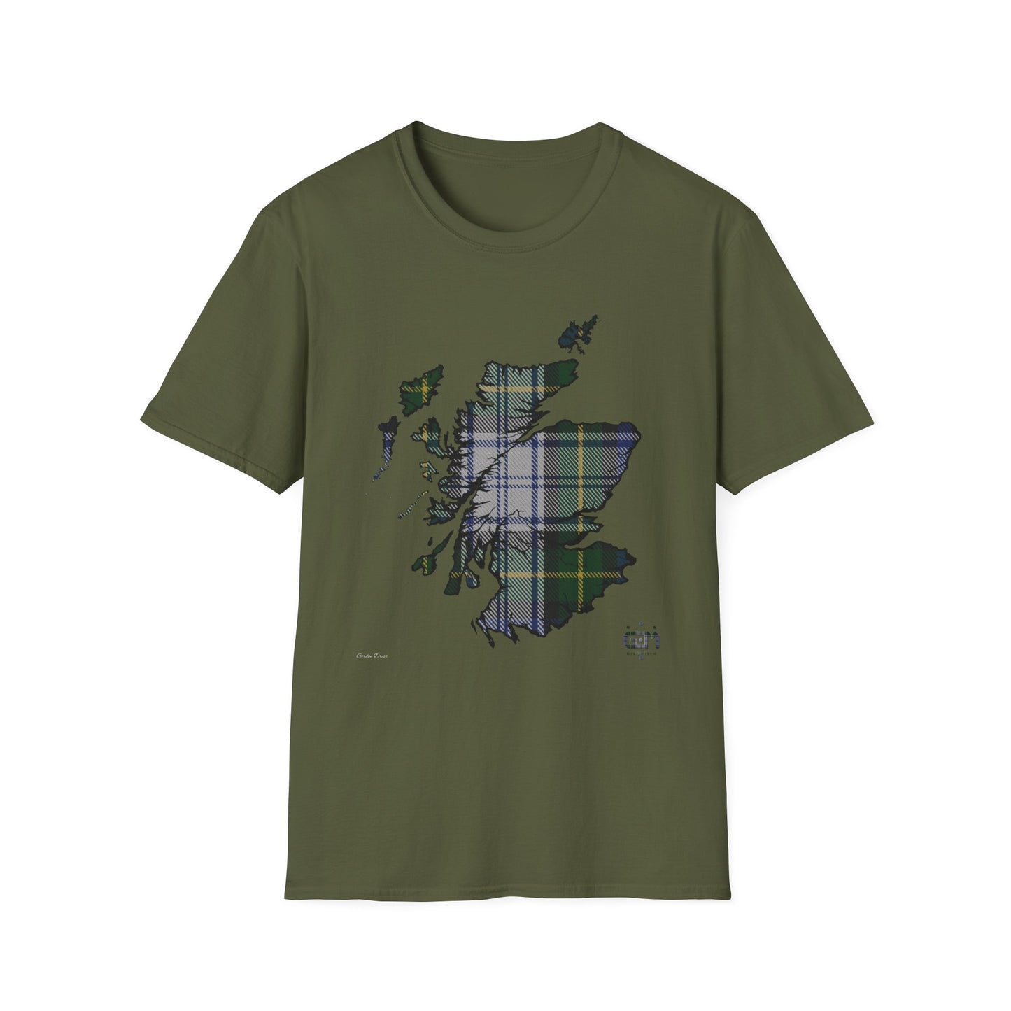 Tartan Scotland Map Softstyle Unisex T-Shirt - Gordon Dress Tartan Tee