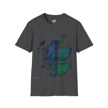 Scotland Tartan Map Softstyle Unisex T-Shirt, Flower of Scotland Tartan, Various Colours