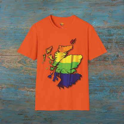 Pride Flag Scotland Map Unisex T-Shirt, Various Colours