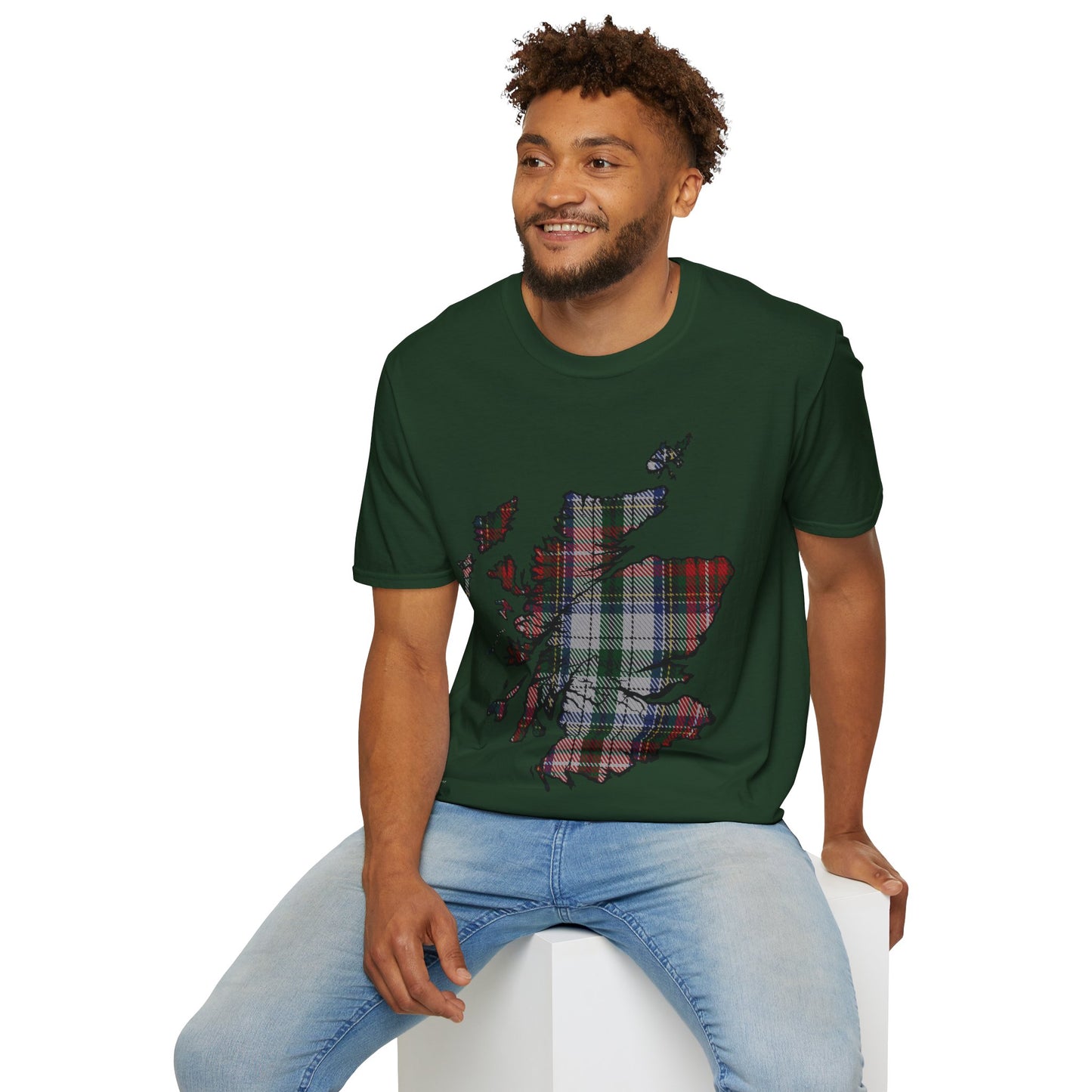 Scotland Tartan Map Softstyle Unisex T-Shirt, Stewart Tartan, Various Colours