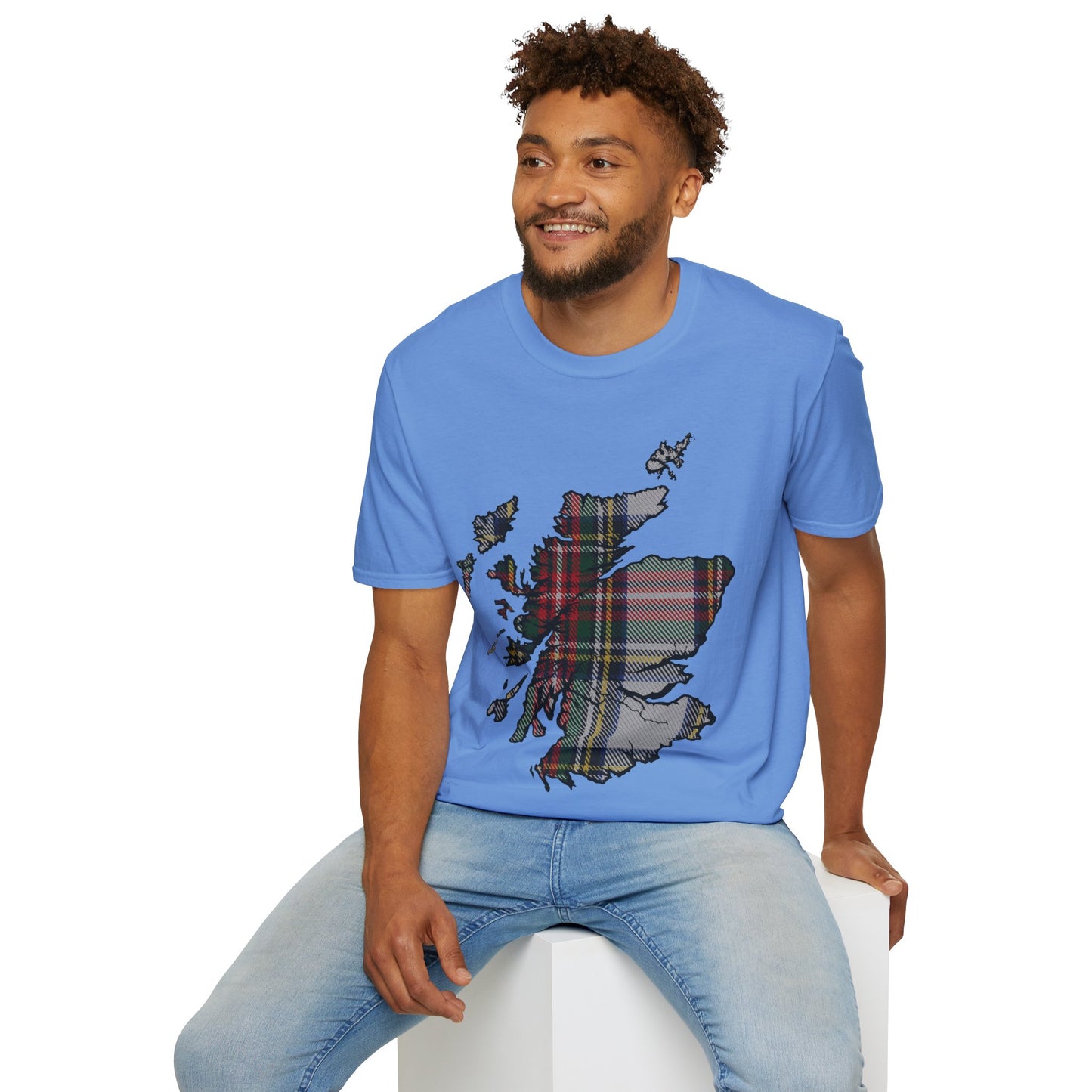 Scotland Tartan Map Softstyle Unisex T-Shirt, Stewart Dress Tartan, Various Colours