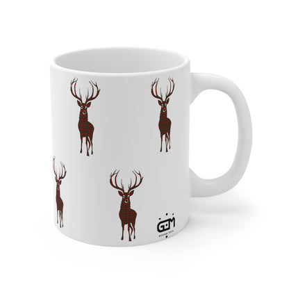 Tartan Stag Mug - MacGregor Tartan, Coffee Cup, Tea Cup, Scotland, White