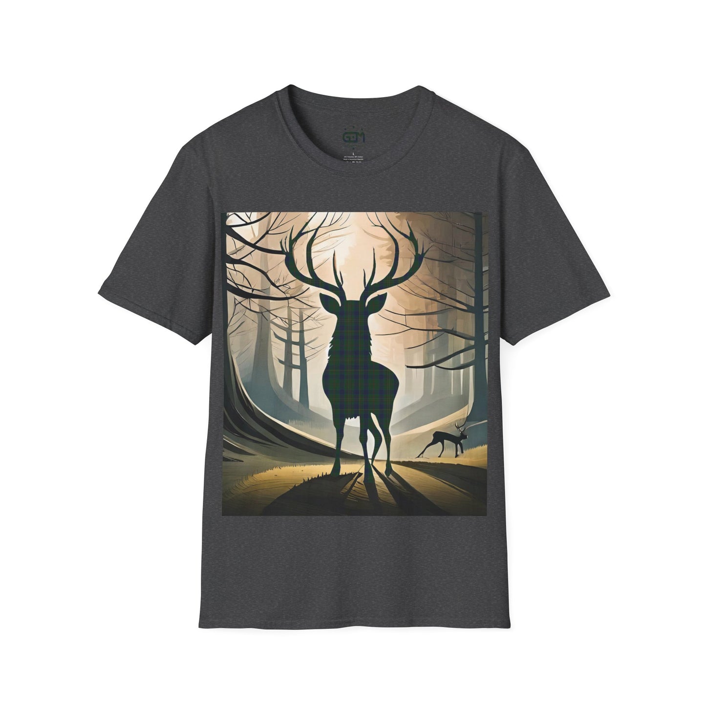 Stag Tartan Silhouette Softstyle T-Shirt - Kennedy Tartan, Unisex Tee, Scottish Scenery, Various Colours