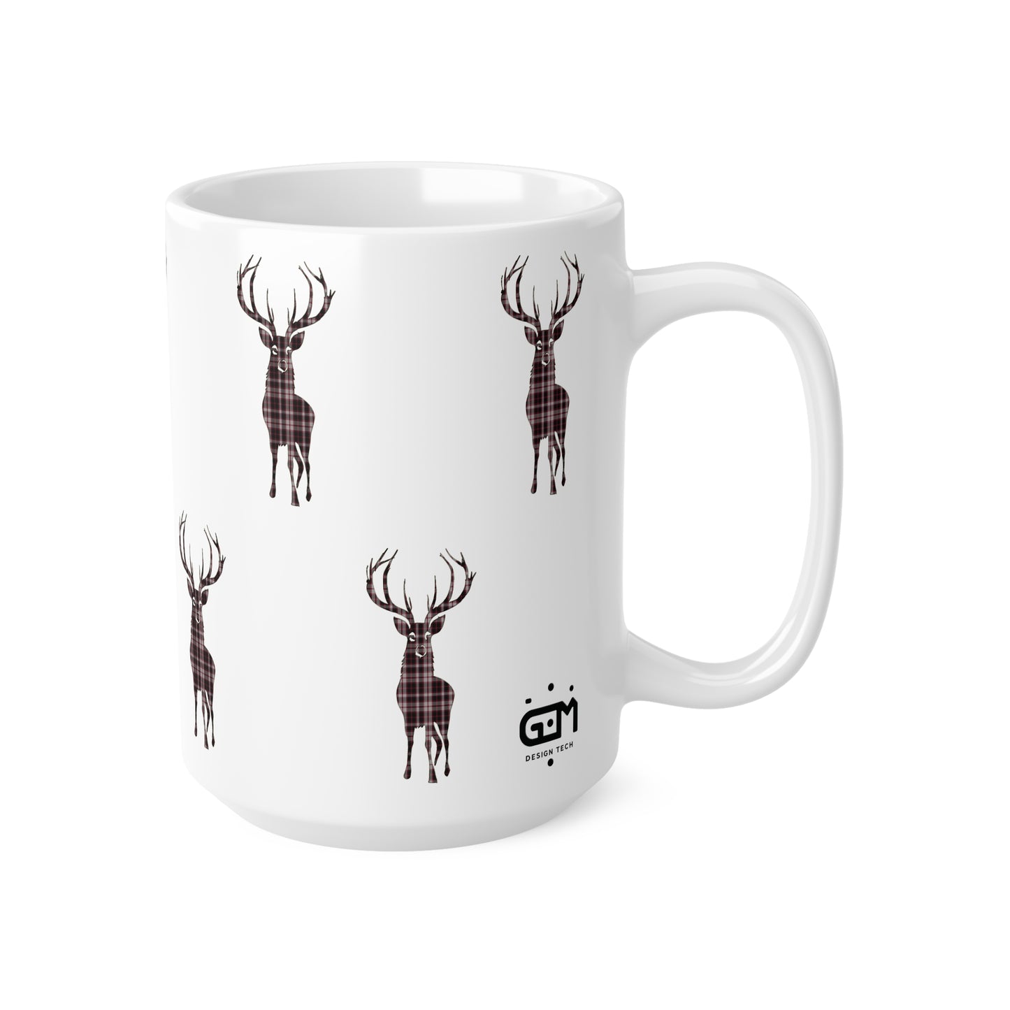 Tartan Stag Mug - MacPherson Tartan, Coffee Cup, Tea Cup, Scotland, White