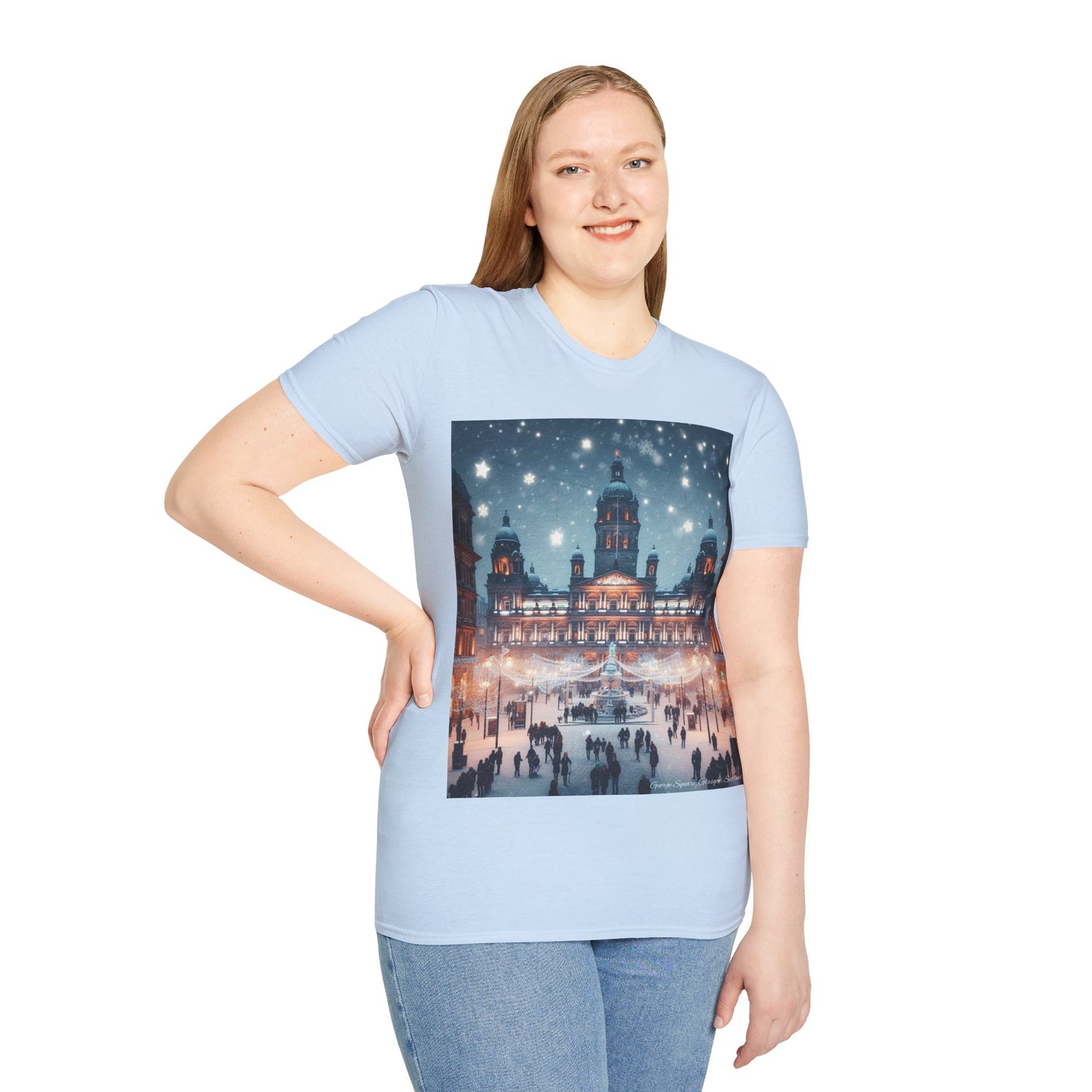 Glasgow George Square Winter Softstyle T-Shirt, Unisex Tee, Scotland Shirt, Scottish Landmark, Nature, Scenery, Various Colours