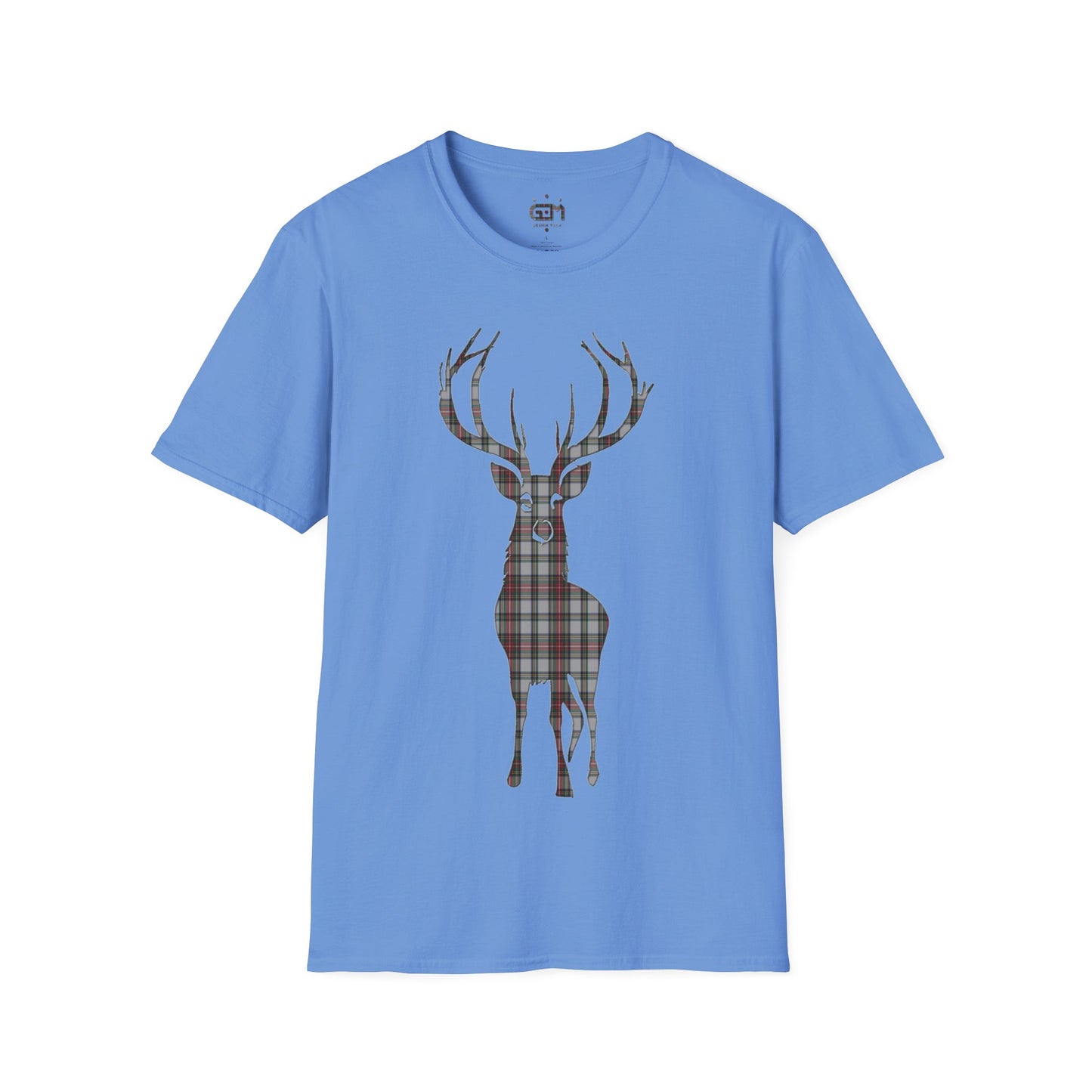 Tartan Stag Softstyle T-Shirt - Stewart Dress Tartan, Unisex Tee, Scottish Scenery, Various Colours