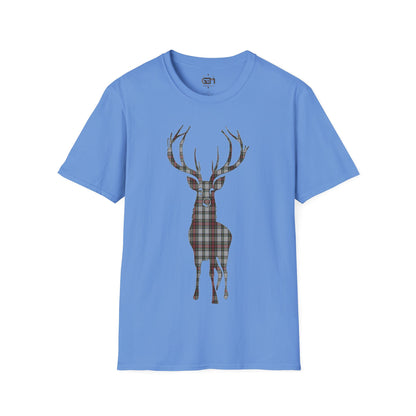 Tartan Stag Softstyle T-Shirt - Stewart Dress Tartan, Unisex Tee, Scottish Scenery, Various Colours