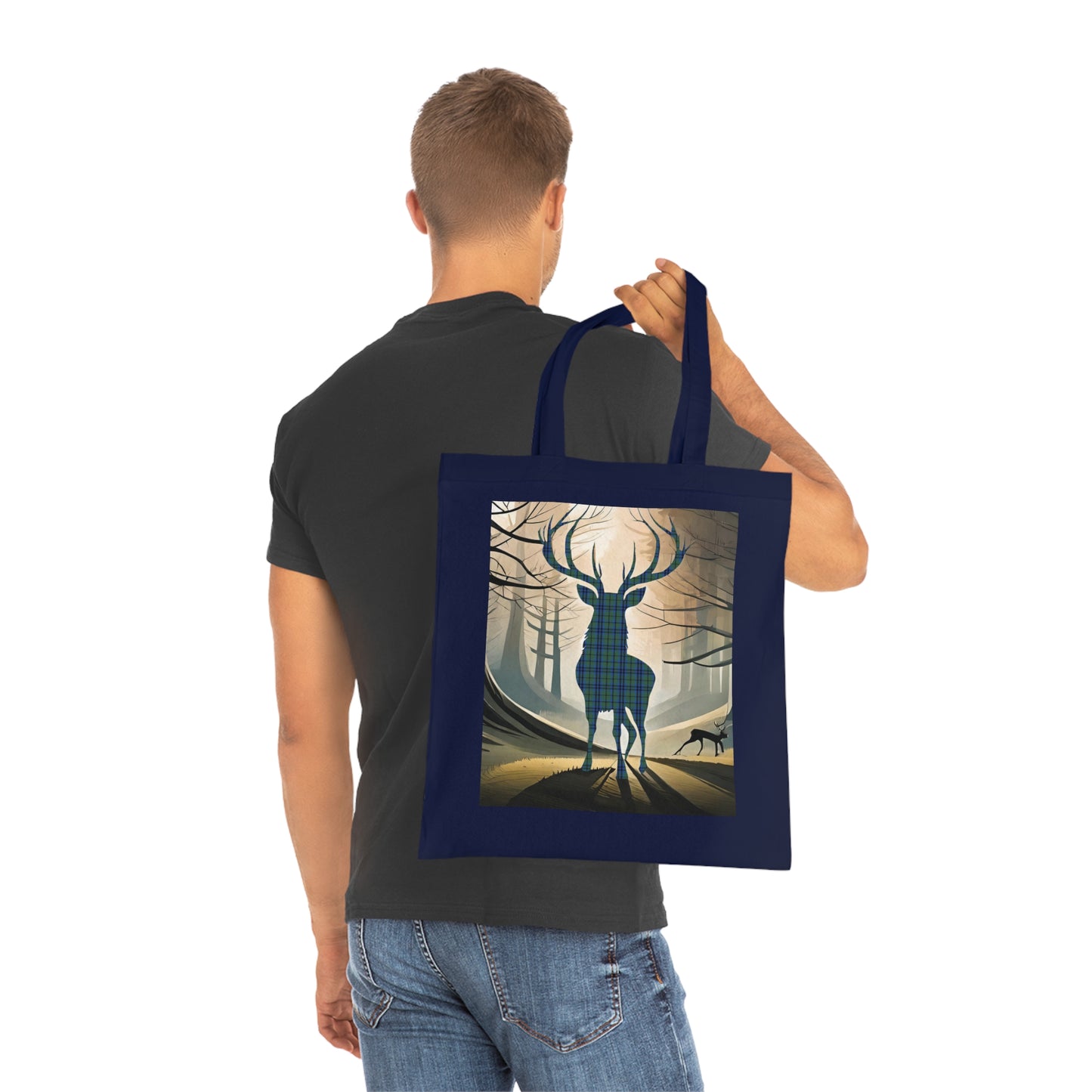 Reversible Scotland Tartan Stag Cotton Tote Bag - Keith Tartan