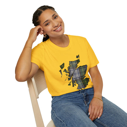 Tartan Scotland Map Softstyle Unisex T-Shirt - Gordon Dress Tartan Tee