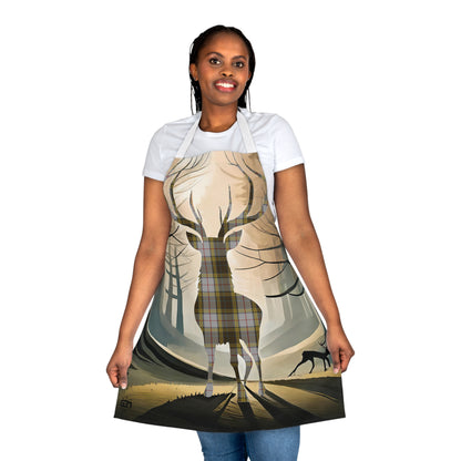 Tartan Stag Woodland Scene Apron - Buchanan Tartan, Scottish Cooking Apparel, Chef Accessory