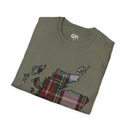 Scotland Tartan Map Softstyle Unisex T-Shirt, Stewart Dress Tartan, Various Colours