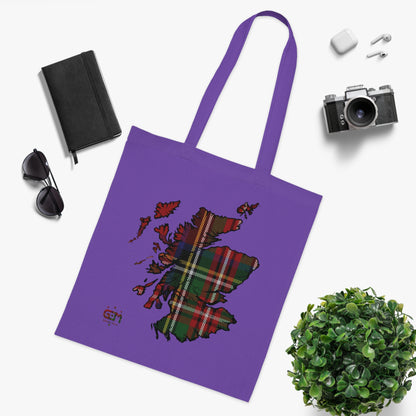 Reversible Scotland Tartan Map Cotton Tote Bag - Stewart Royal Tartan