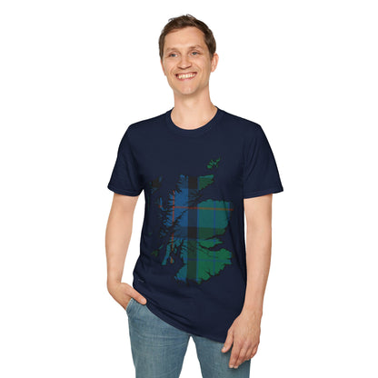 Scotland Tartan Map Softstyle Unisex T-Shirt, Flower of Scotland Tartan, Various Colours