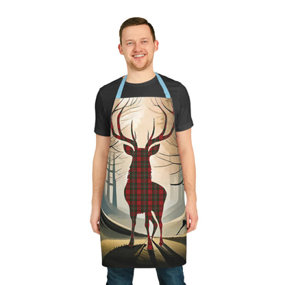 Tartan Stag Woodland Scene Apron - MacGregor Tartan, Scottish Cooking Apparel, Chef Accessory