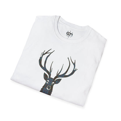 Tartan Stag Softstyle T-Shirt - Anderson Tartan, Unisex Tee, Scottish Scenery, Various Colours