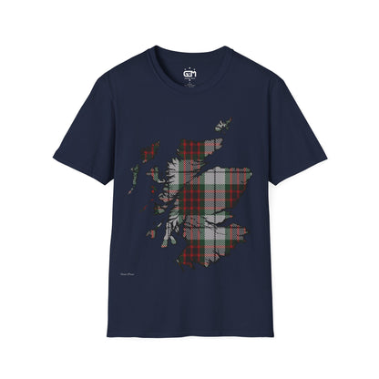 Scotland Tartan Map Softstyle Unisex T-Shirt, Fraser Dress Tartan, Various Colours