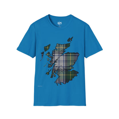 Scotland Tartan Map Softstyle Unisex T-Shirt, Gordon Dress Tartan, Various Colours