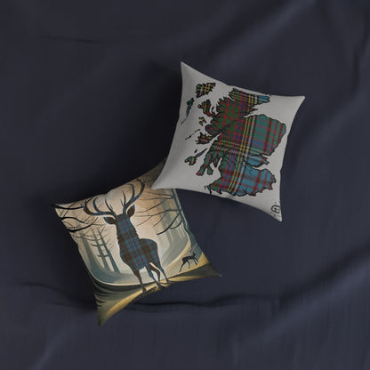 Reversible Square Cushion : Stag / Scotland Map - Anderson Tartan, Various Sizes