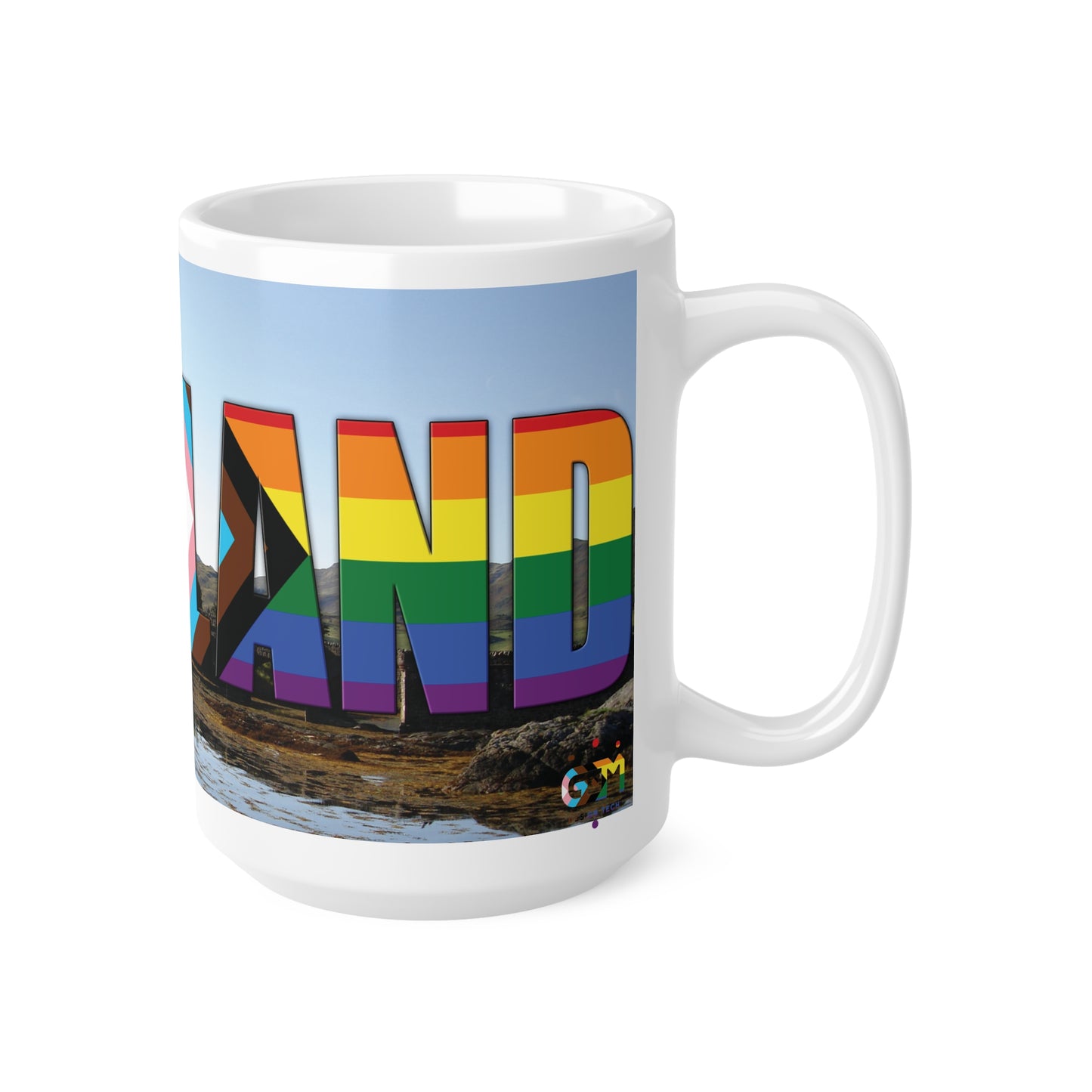 Scotland Lettering Pride Progress Photo Mug, White