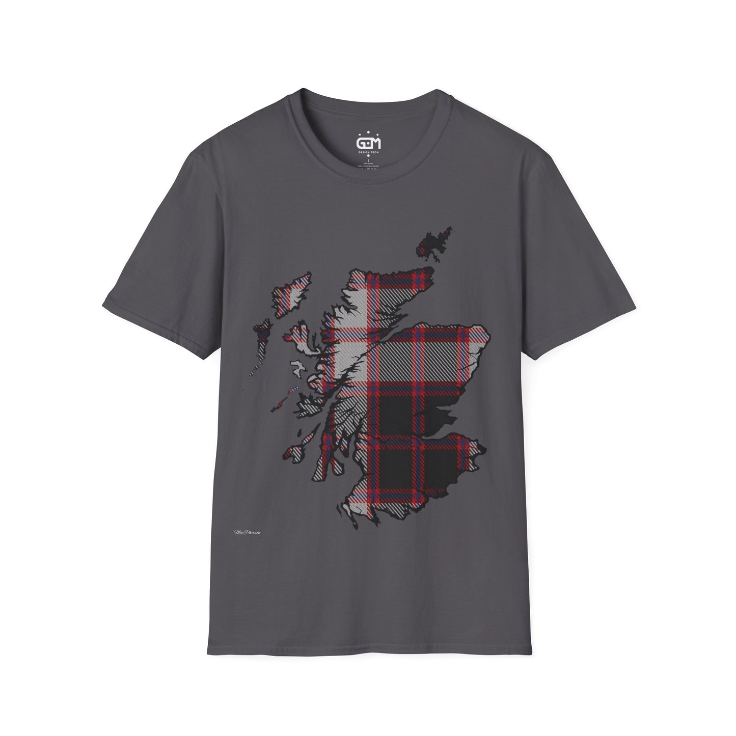 Scotland Tartan Map Softstyle Unisex T-Shirt, MacPherson Tartan, Various Colours