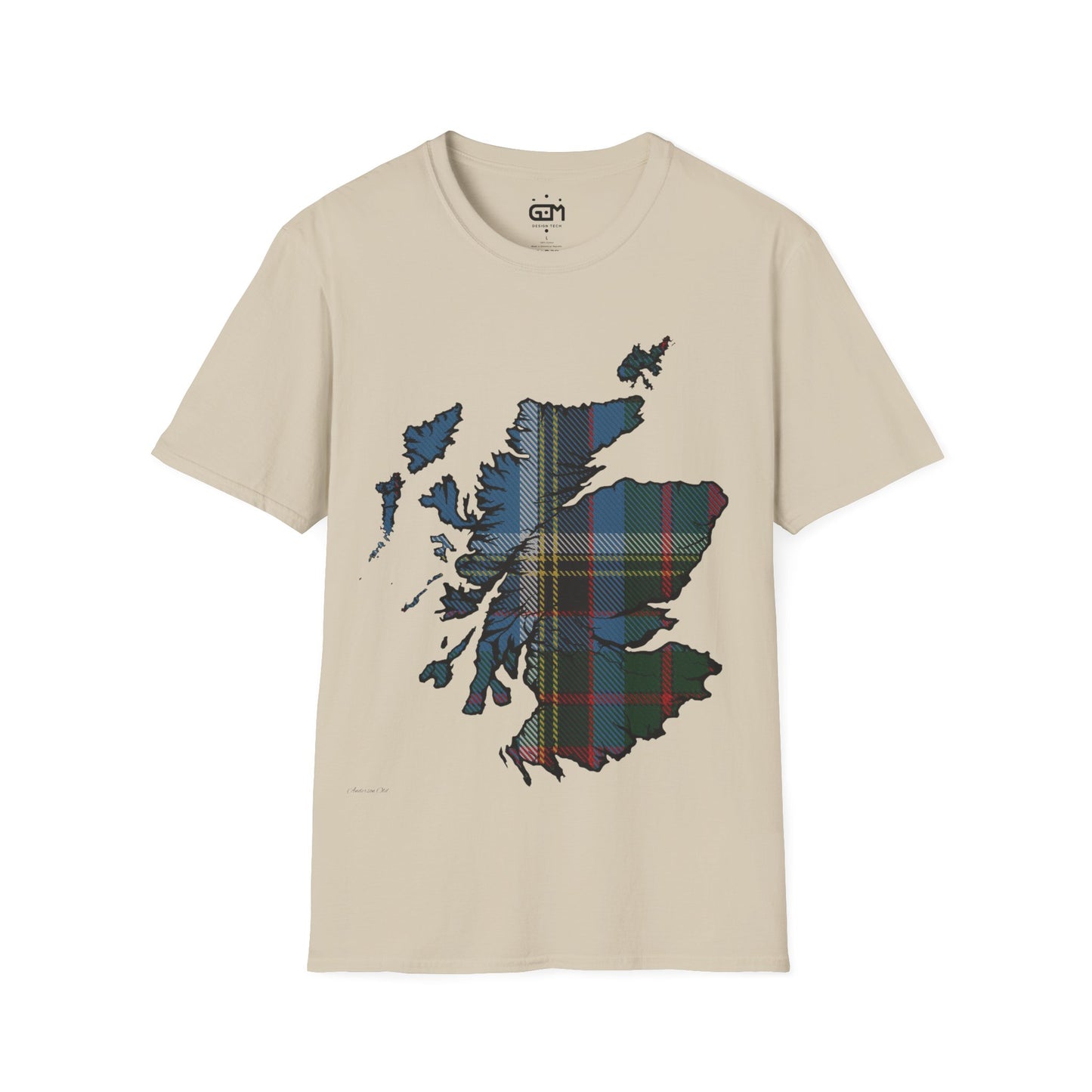 Scotland Tartan Map Softstyle Unisex T-Shirt, Anderson Old Tartan, Various Colours