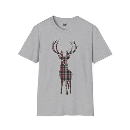 Tartan Stag Softstyle T-Shirt - MacPherson Tartan, Unisex Tee, Scottish Scenery, Various Colours