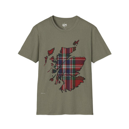 Scotland Tartan Map Softstyle Unisex T-Shirt, MacFarlane Tartan, Various Colours