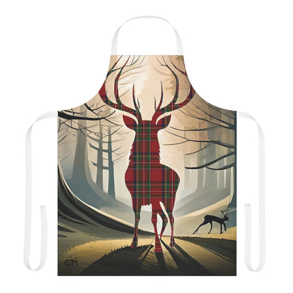 Tartan Stag Woodland Scene Apron - Stewart Royal Tartan, Scottish Cooking Apparel, Chef Accessory