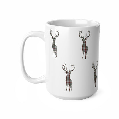 Tartan Stag Mug - Stewart Dress Tartan, Coffee Cup, Tea Cup, Scotland, White