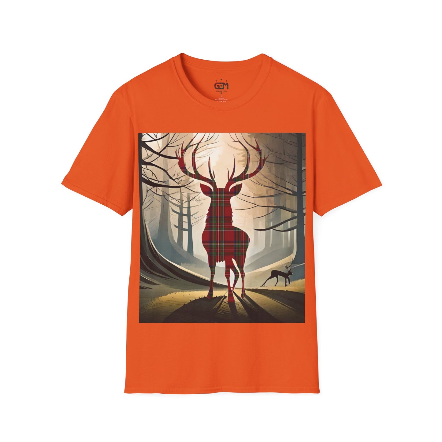 Stag Tartan Silhouette Softstyle T-Shirt - Stewart Royal Tartan, Unisex Tee, Scottish Scenery, Various Colours