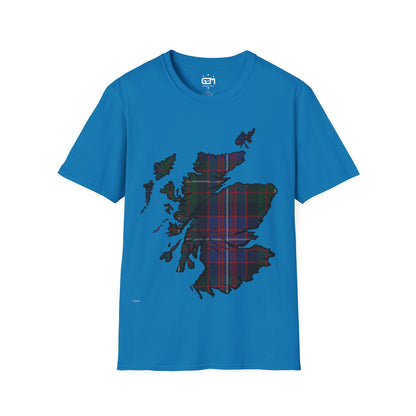 Scotland Tartan Map Softstyle Unisex T-Shirt, Rankin Tartan, Various Colours