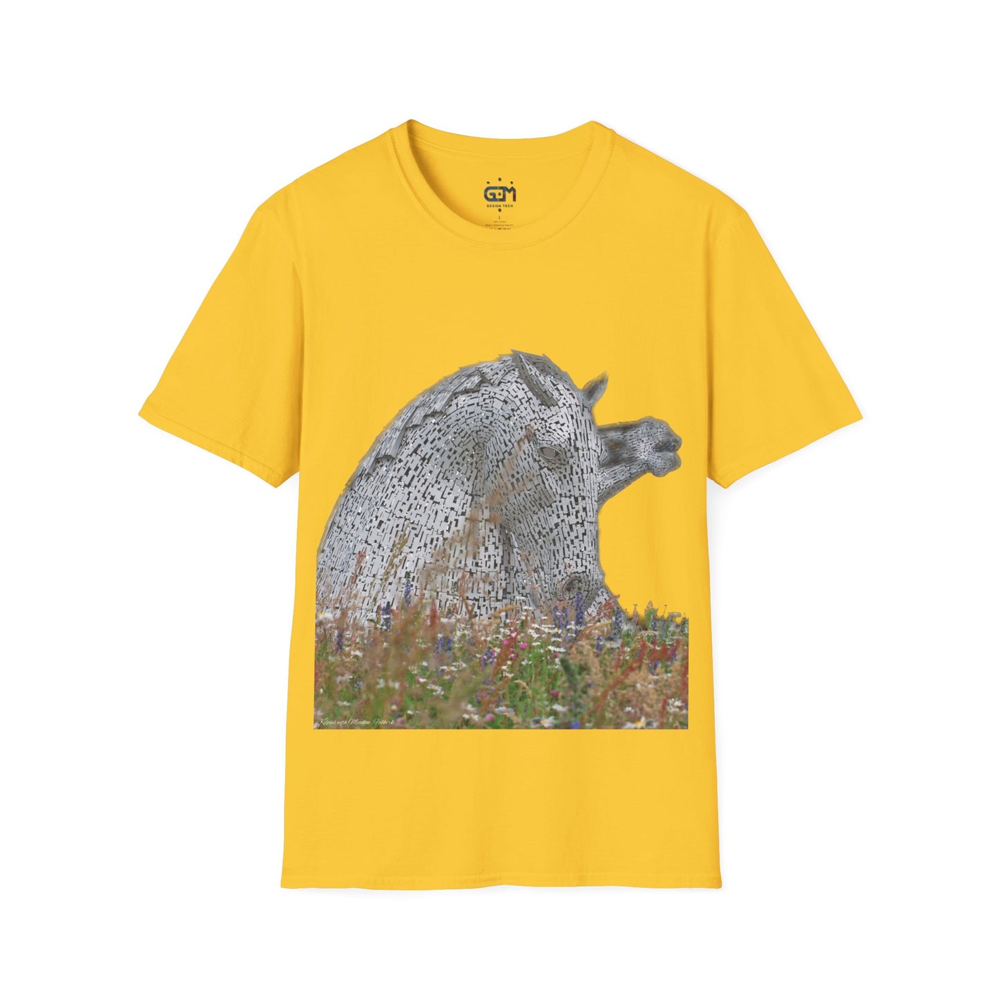 Kelpies with Meadow No Sky Photo Softstyle T-Shirt, Unisex Tee, Scottish Landmarks, Various Colours