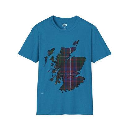 Scotland Tartan Map Softstyle Unisex T-Shirt, Rankin Tartan, Various Colours