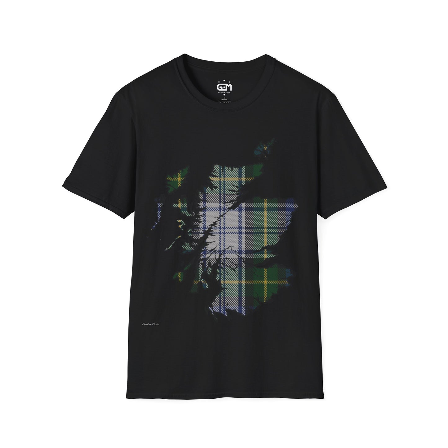 Scotland Tartan Map Softstyle Unisex T-Shirt, Gordon Dress Tartan, Various Colours