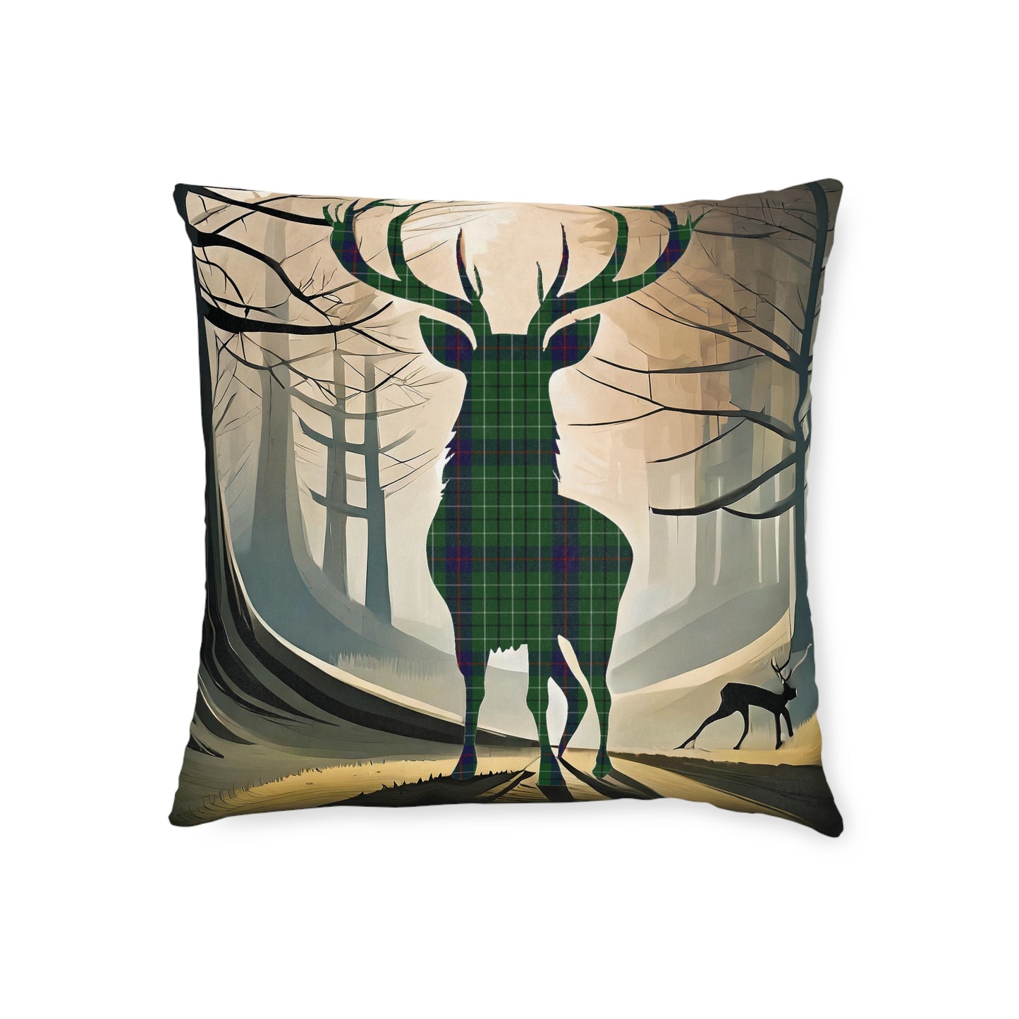 Reversible Square Cushion : Stag / Scotland Map - Duncan Tartan, Various Sizes