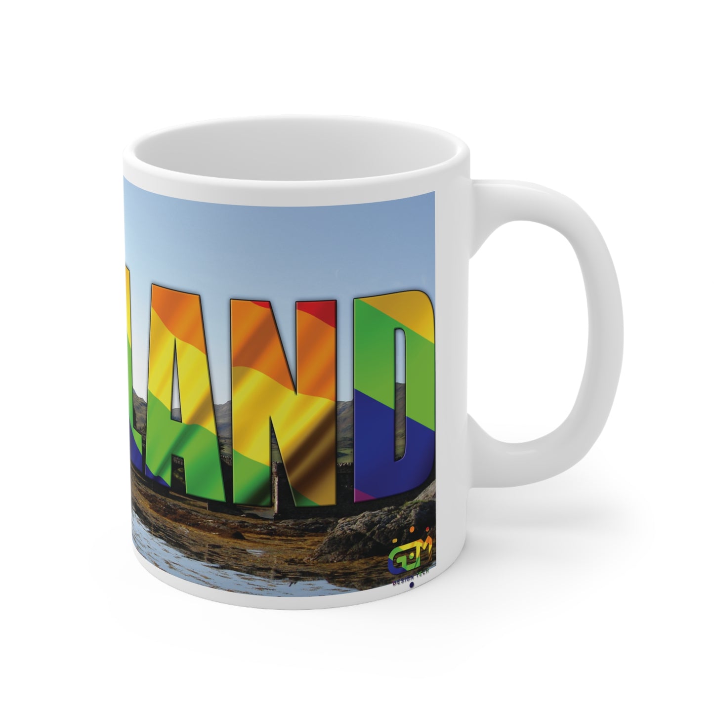 Scotland Lettering Pride Flag Photo Mug, White