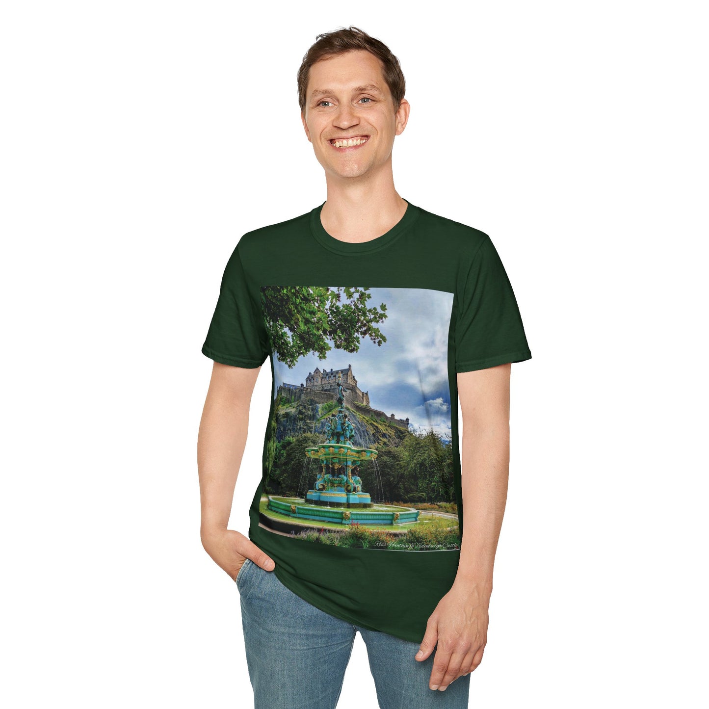 Ross Fountain & Edinburgh Castle Photo Softstyle T-Shirt, Unisex Tee, Various Colours