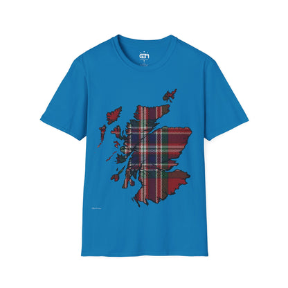 Scotland Tartan Map Softstyle Unisex T-Shirt, MacFarlane Tartan, Various Colours