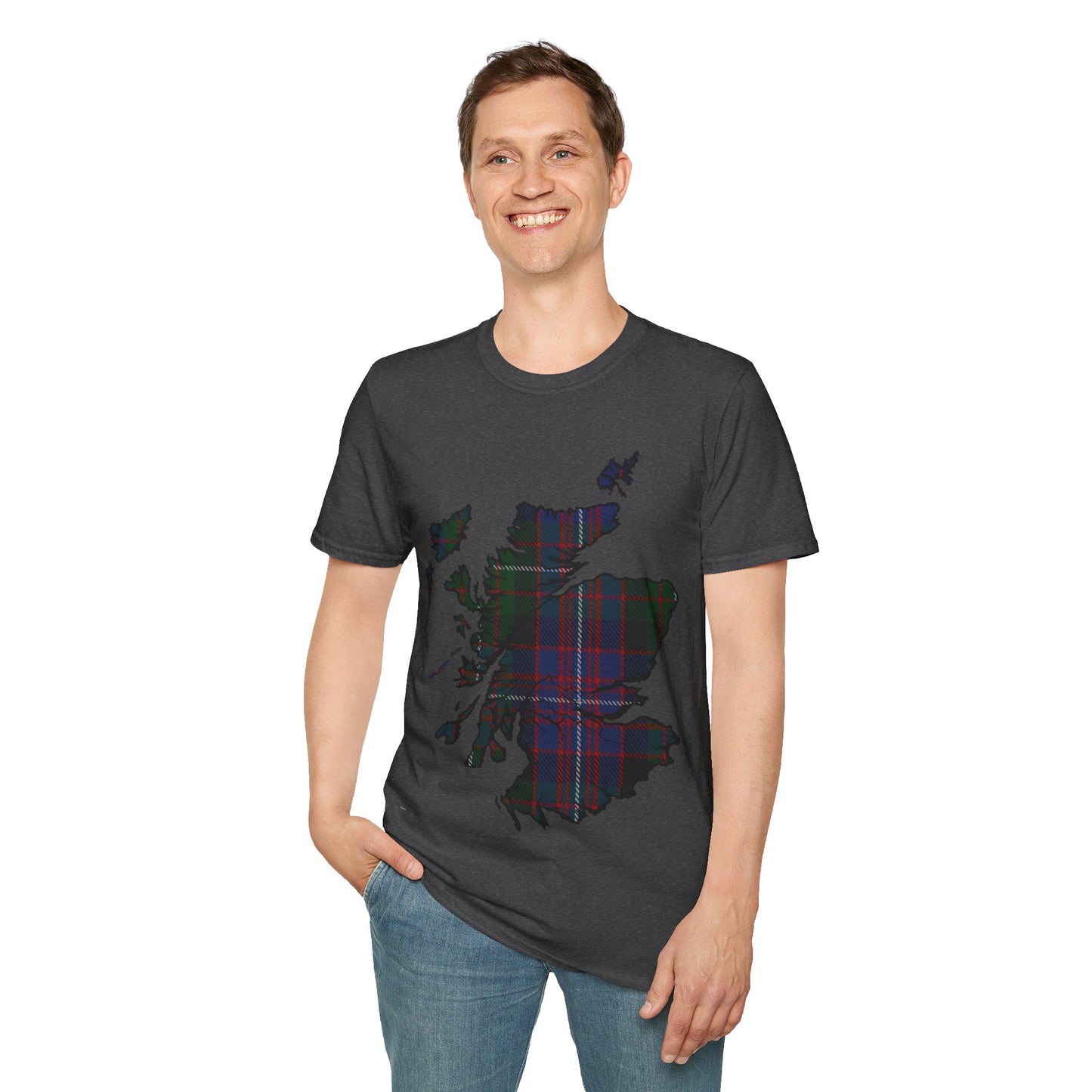 Scotland Tartan Map Softstyle Unisex T-Shirt, Rankin Tartan, Various Colours