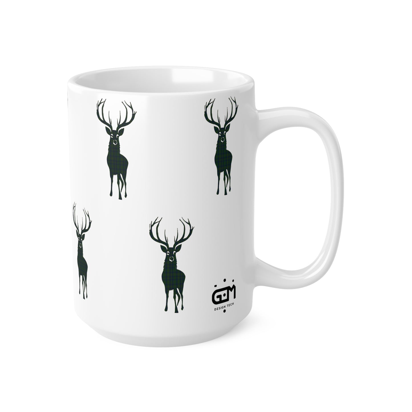 Tartan Stag Mug - Kennedy Tartan, Coffee Cup, Tea Cup, Scotland, White