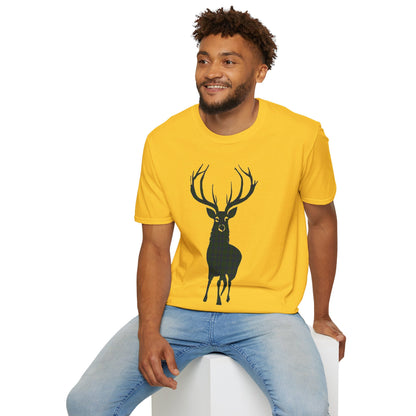 Tartan Stag Softstyle T-Shirt - Kennedy Tartan, Unisex Tee, Scottish Scenery, Various Colours