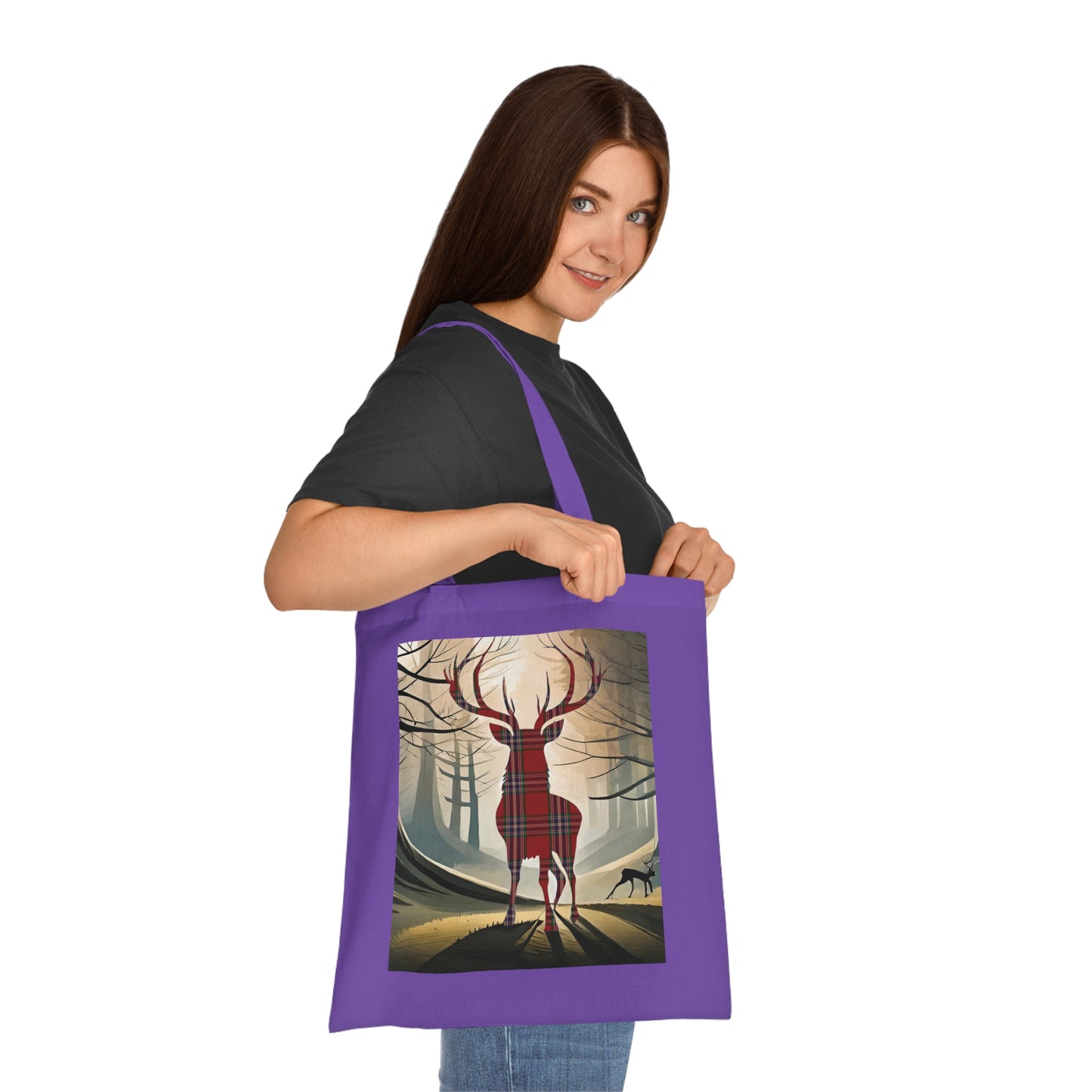 Reversible Scotland Tartan Stag Cotton Tote Bag - MacFarlane Tartan