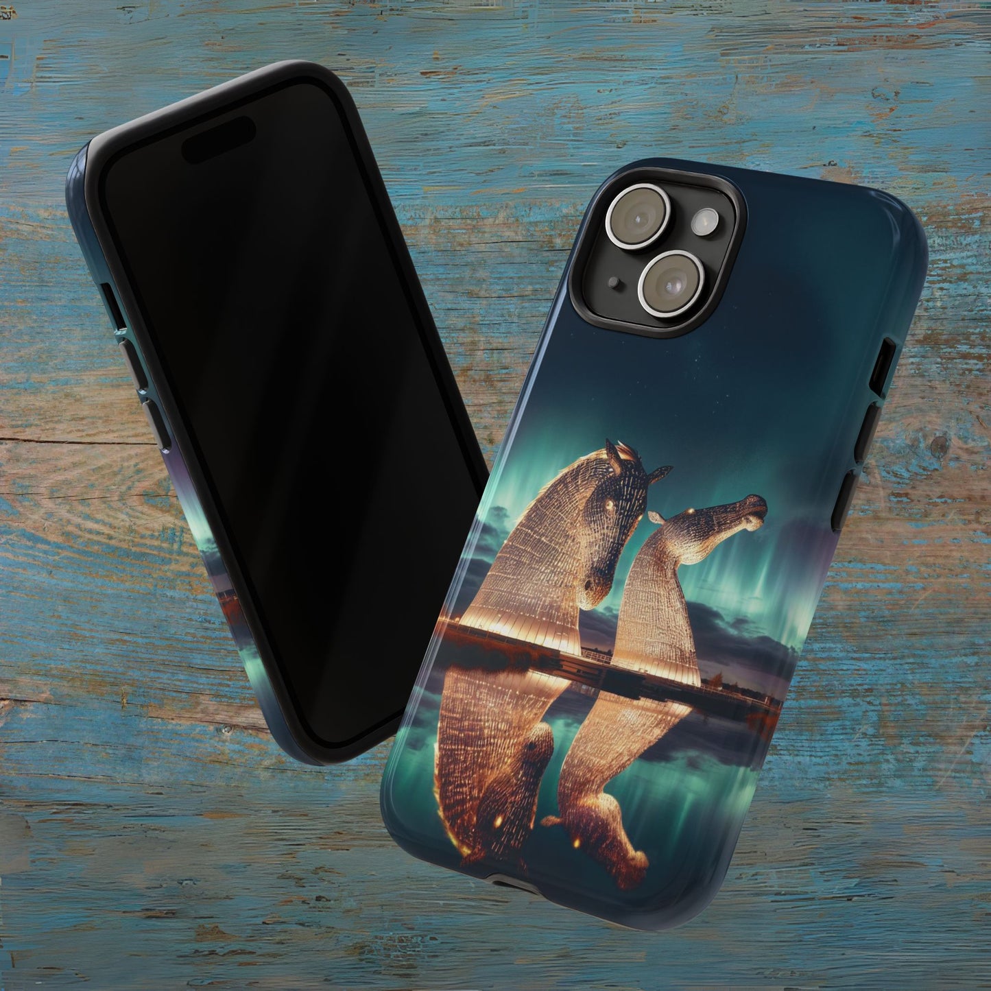 Kelpies Northern Lights Art Variant Phone Case, Scotland, Apple