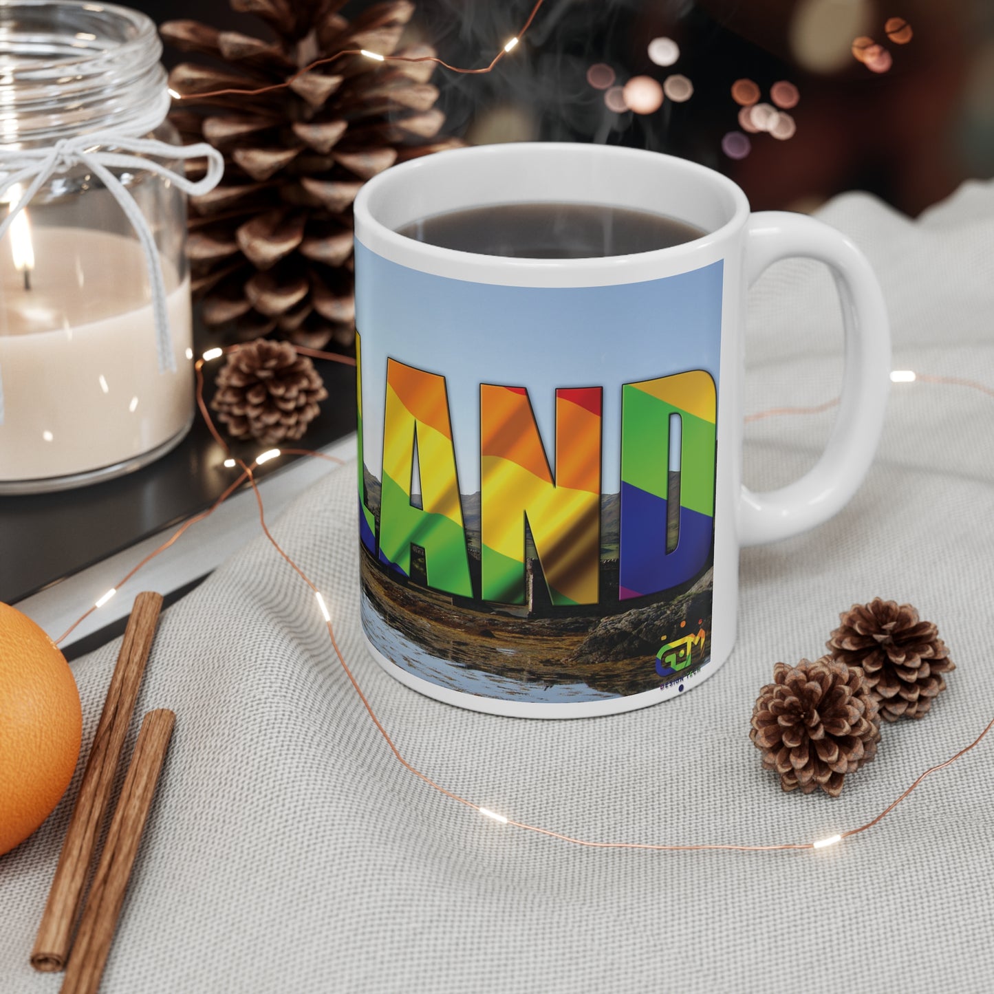 Scotland Lettering Pride Flag Photo Mug, White