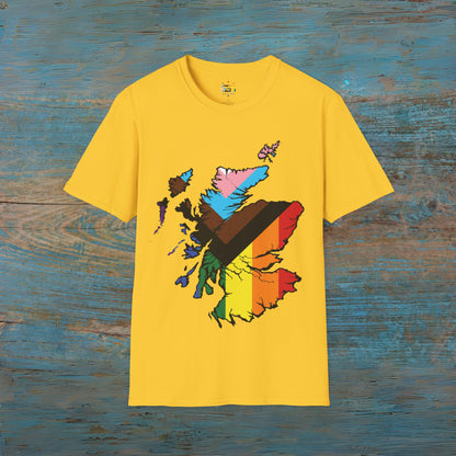 Pride Progress Scotland Map Unisex T-Shirt, Various Colours