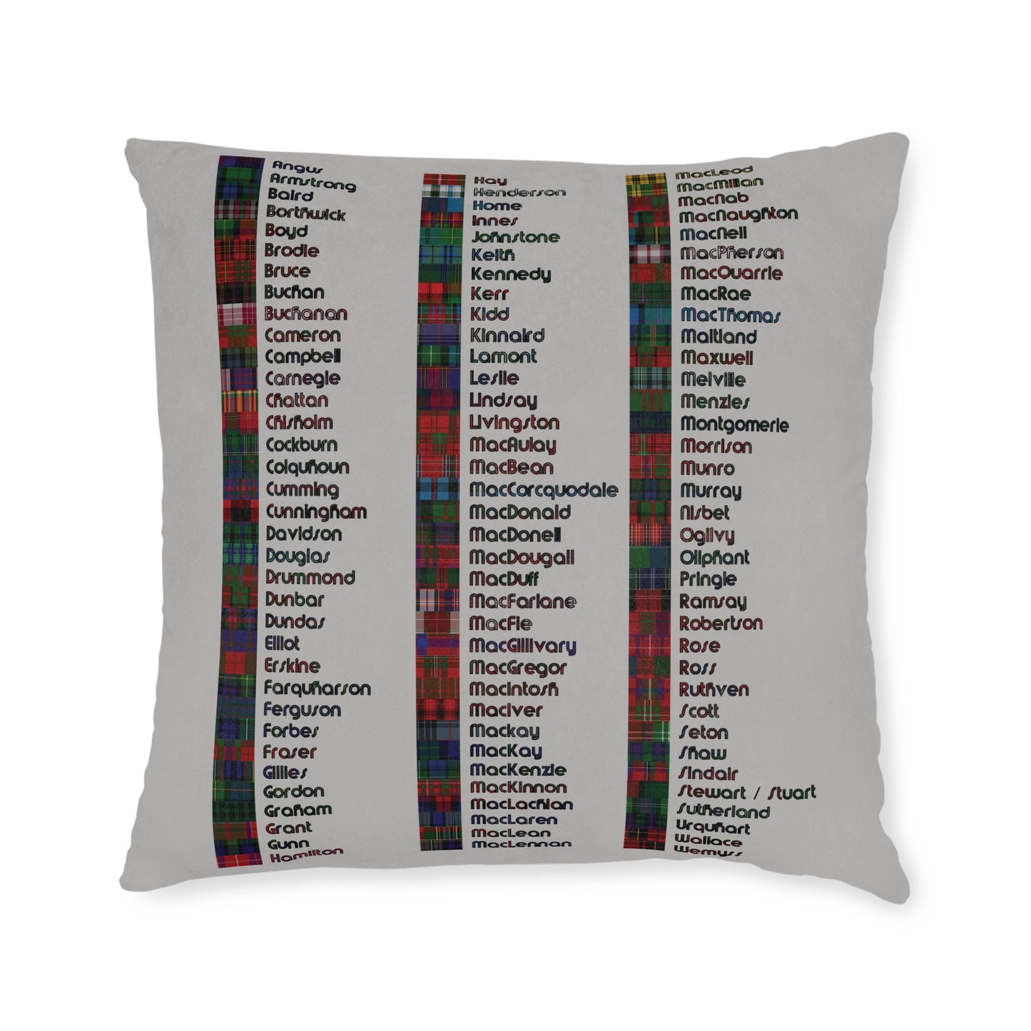 Reversible Square Cushion : Scottish Map of Clans Tartan, Various Sizes