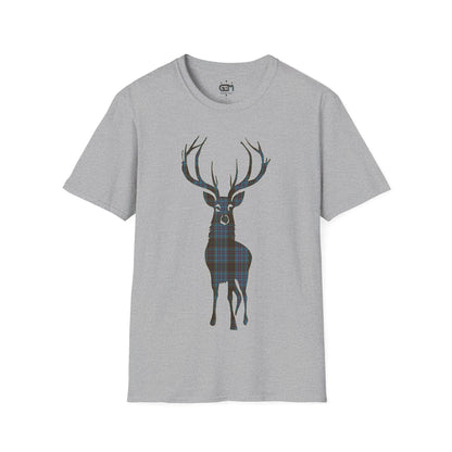 Tartan Stag Softstyle T-Shirt - Anderson Tartan, Unisex Tee, Scottish Scenery, Various Colours