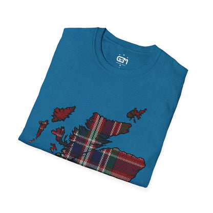 Scotland Tartan Map Softstyle Unisex T-Shirt, MacFarlane Tartan, Various Colours