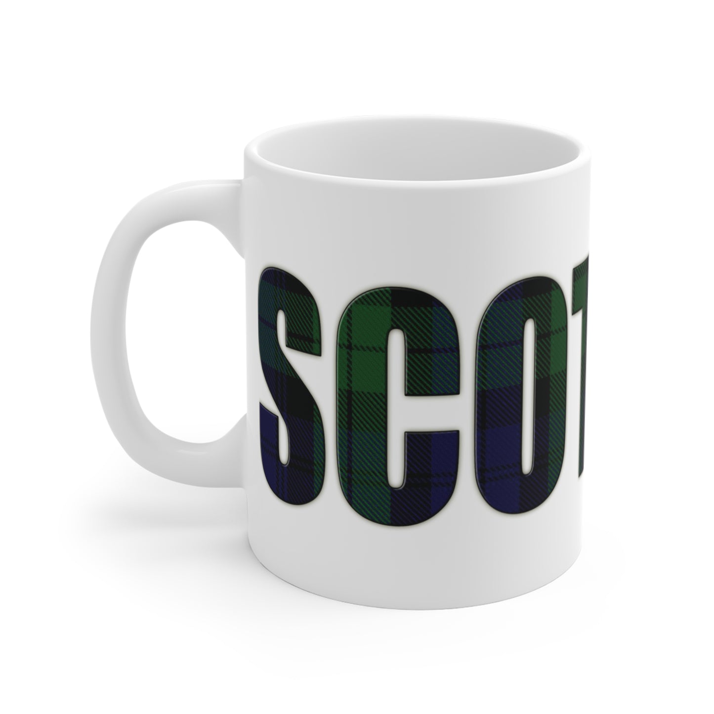 Scotland Lettering Tartan Mug 11oz, Black Watch Tartan